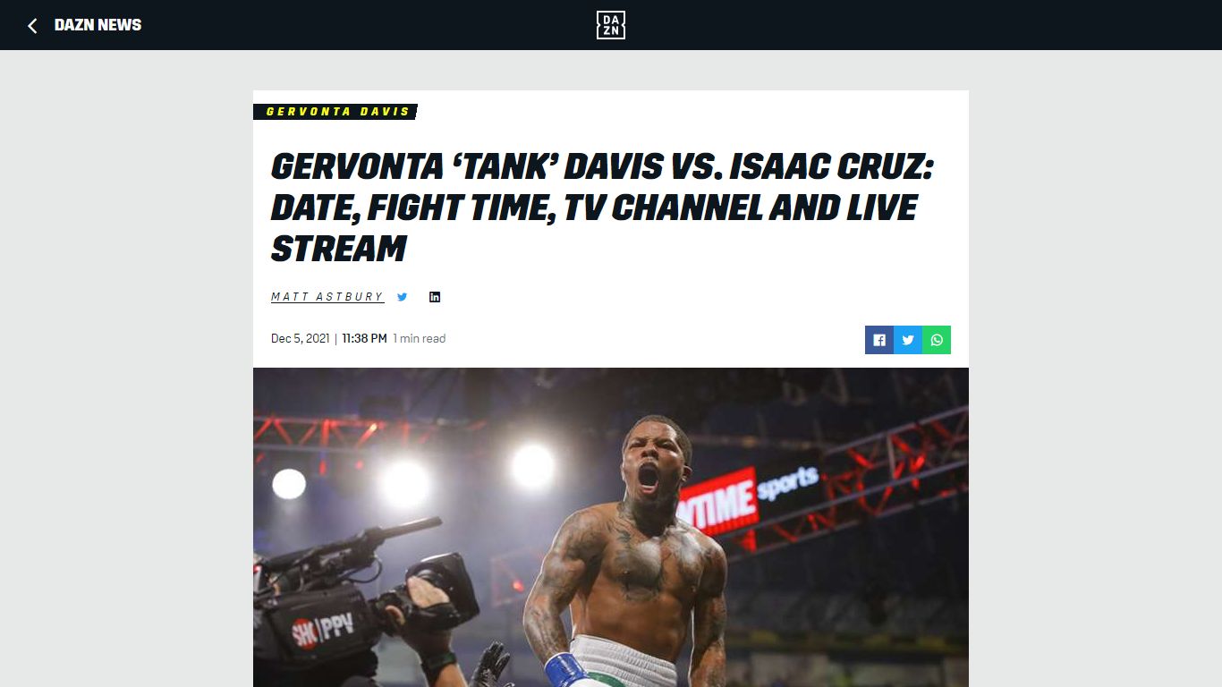 Gervonta ‘Tank’ Davis vs. Isaac Cruz: Date, fight time, TV ... - DAZN